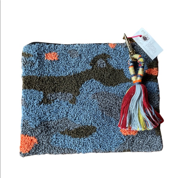 Blue Camouflage Bluma Project Handmade Sustainable Clutch with Tassle Ke… - Picture 3 of 4